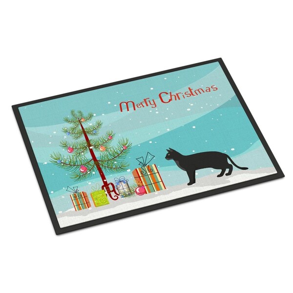 Carolines Treasures 24 x 36 in. Chausie Black Cat Merry Christmas Indoor or Outdoor Mat CK4585JMAT - main